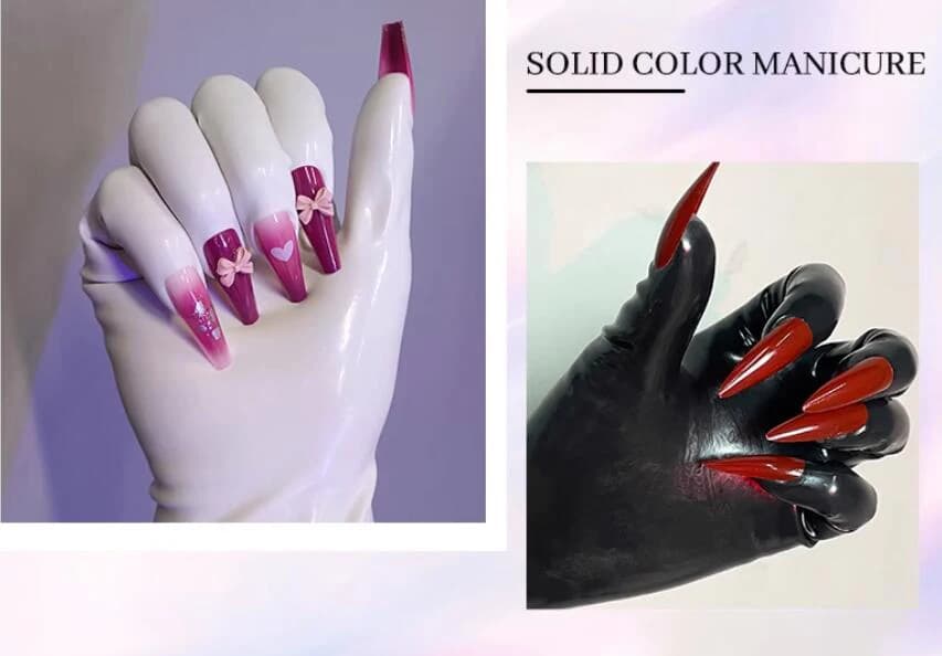 Crossdressing Oil Glossy Flesh And Black Sexy men's women's Fetish Shiny Latex Rubber Cosplay Kigurumi guanti con Nails Art