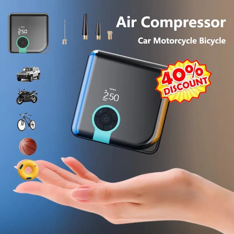 Pompa d'aria per auto portatile senza fili LED multifunzione pneumatico basket bicicletta pompa di gonfiaggio di emergenza elettrica piscina ad anello