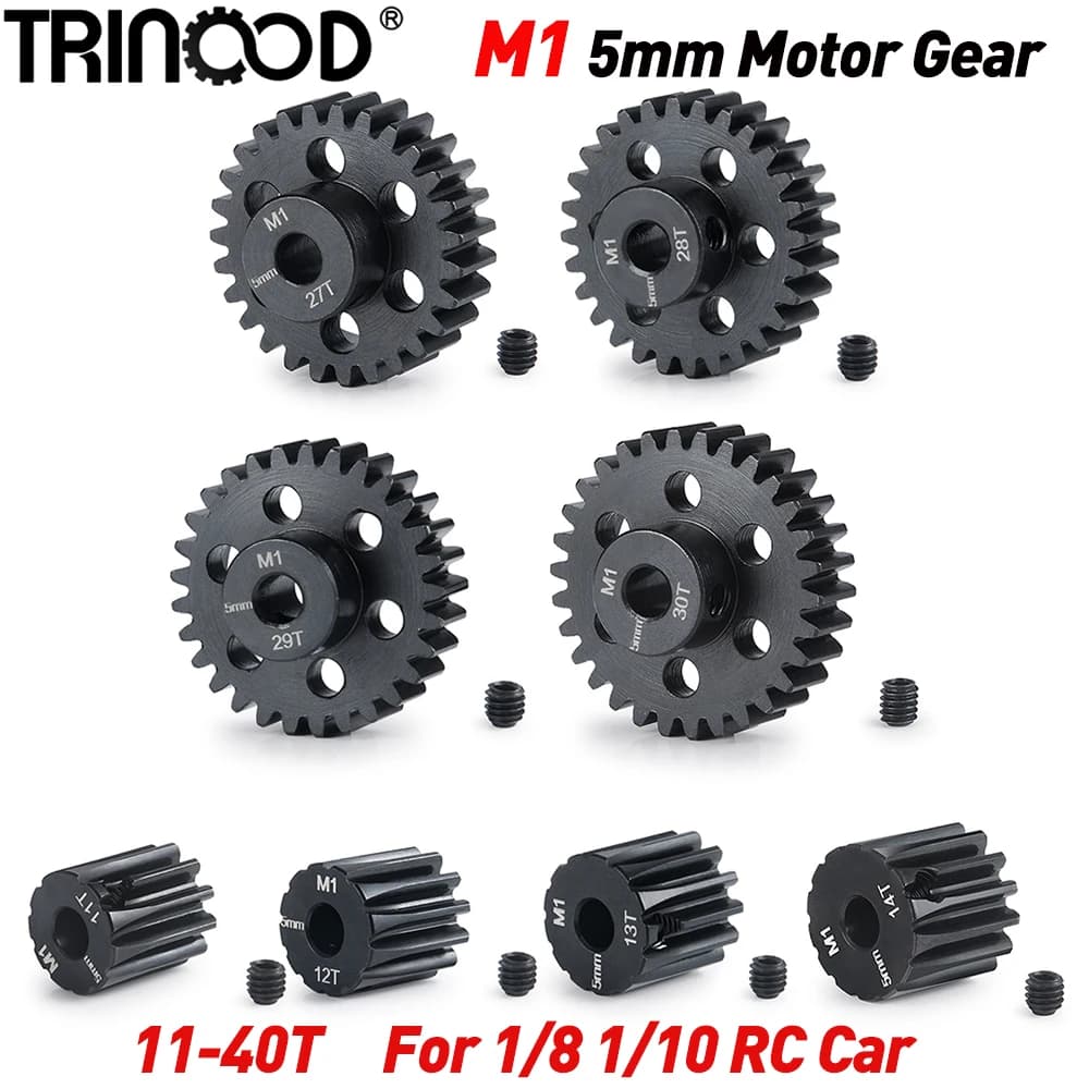 TRINOOD acciaio metallo pignone motore ingranaggio M1 5mm 11T 12T 13T 14T 27T 28T 29T 30T per 1/8 1/10 RC modello auto Buggy camion parti del motore