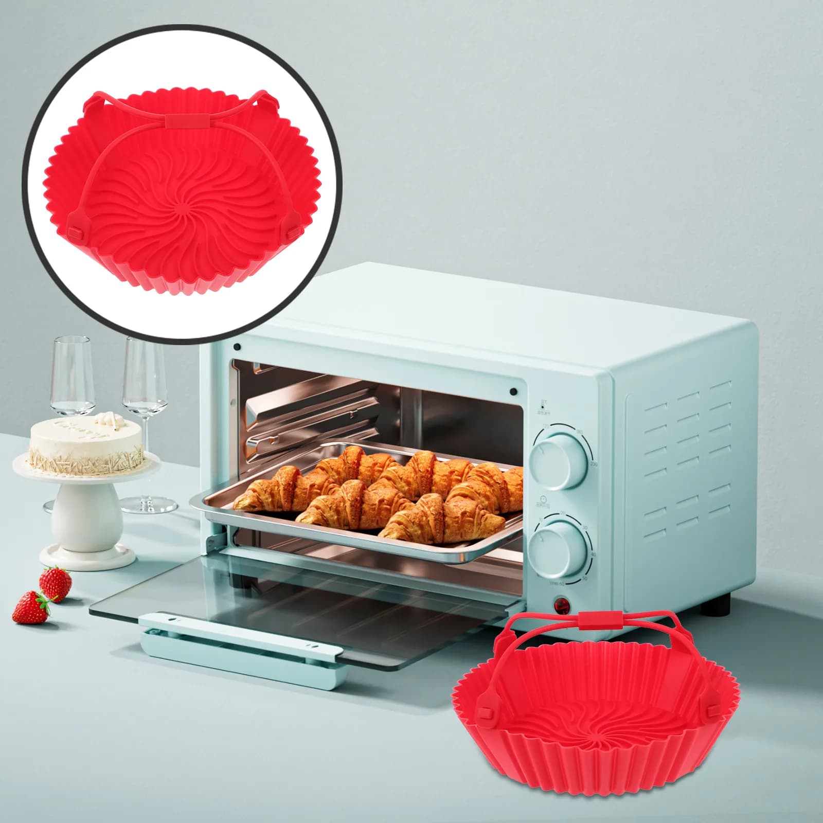 Teglia in Silicone Resistente al Calore, Rivestimento Interno per Friggitrice ad Aria, Pentola in Silicone Antiaderente Riutilizzabile, Elegante Teglia da Forno per Cucina