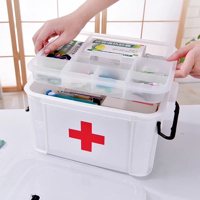 Kit di pronto soccorso scatola di immagazzinaggio di medicinali scatola di emergenza portatile scatole di medicinali a doppio strato per uso domestico organizzatore di immagazzinaggio di Kit medici