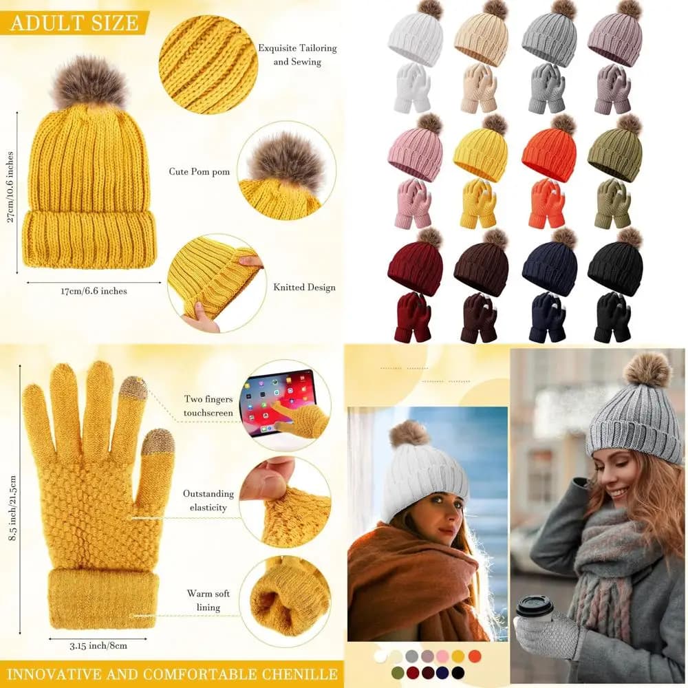 Set cappello invernale da donna in pile da 24 pezzi e guanti touchscreen - Pacchetto berretto e guanti in maglia antivento per adulti