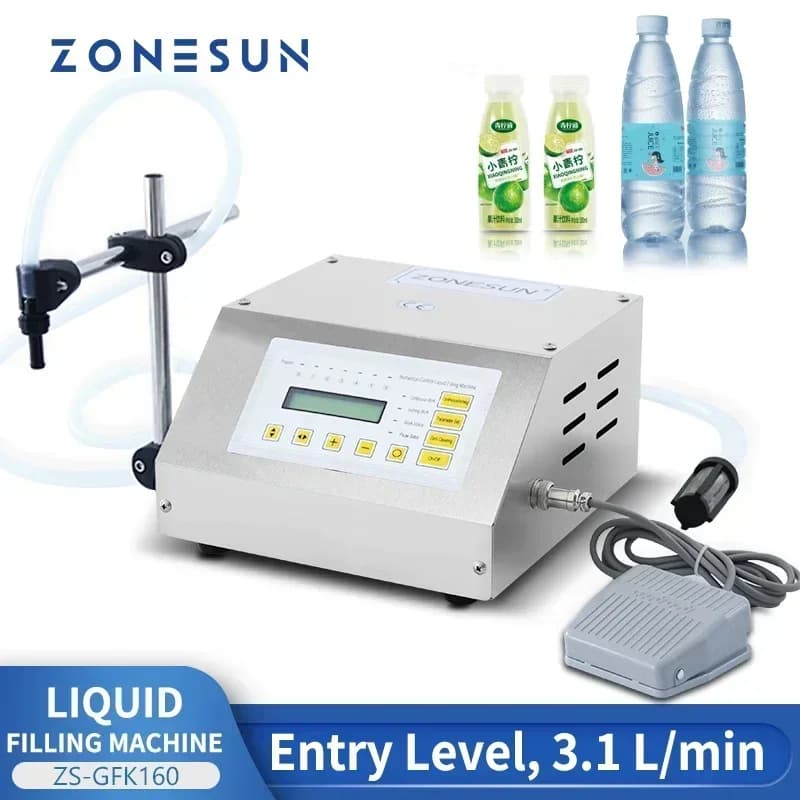 ZONESUN ZS-GFK160 Riempitrice per liquidi Riempitrice per bottiglie con pompa di riempimento a controllo digitale per acqua per bevande al latte