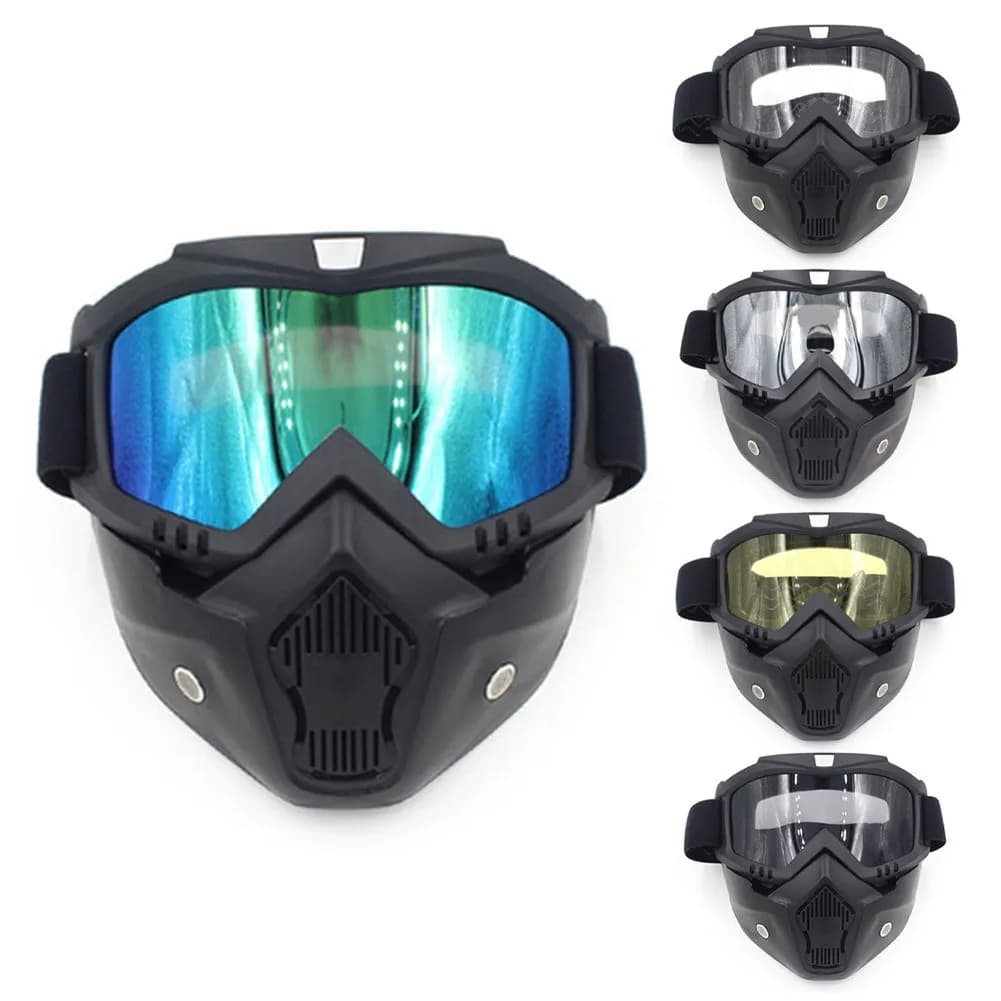 Uomo donna sci Snowboard maschera motoslitta occhiali da sci antivento Motocross occhiali protettivi sicuri occhiali da sole con filtro per la bocca