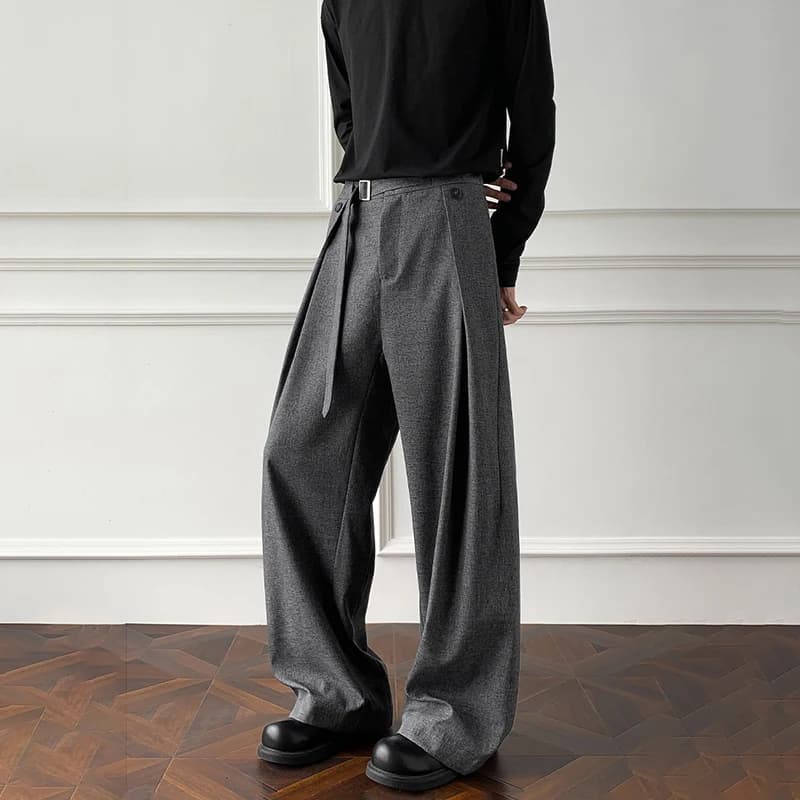 Pantaloni da abito a pieghe Y2K da uomo con cintura 2025 Pantaloni a gamba larga vintage di fascia alta Uomo Pantaloni da abito oversize streetwear giapponese da uomo