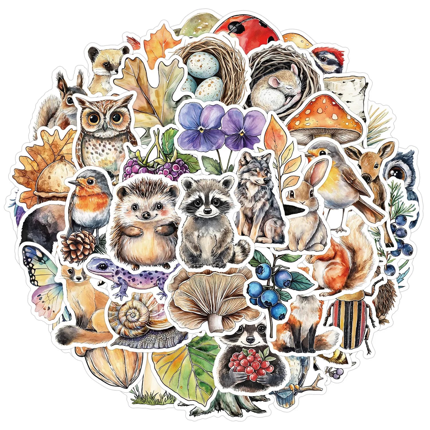 50 Pezzi Adesivi Decorativi con Animali ad Acquerello, per Valigie, Bottiglie d'Acqua, Quaderni, Skateboard, Autoadesivi