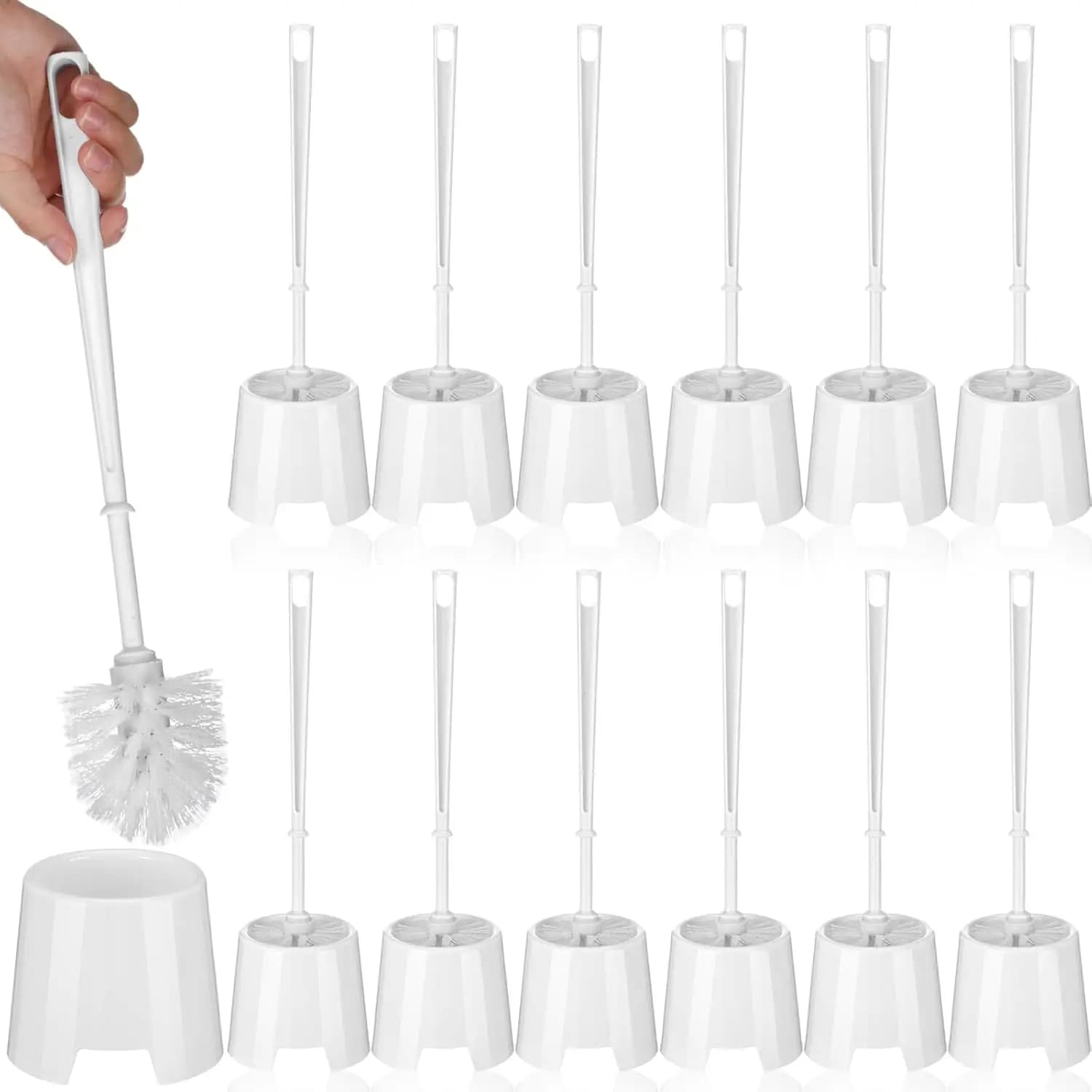 Set di 12 Spazzole e Portaspazzole per WC, Spazzole Bianche per la Pulizia del Bagno con Supporti in Plastica per la Pulizia del Bagno A