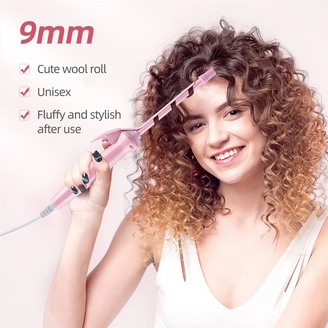 Mini Iron 9mm Arricciacapelli, Professional Ceramic Plate for Styling, Electric Tool for Hair curling
