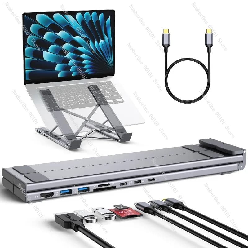 Staffa per laptop con docking station otto in uno HDMI multi-interfaccia HUB in lega di alluminio