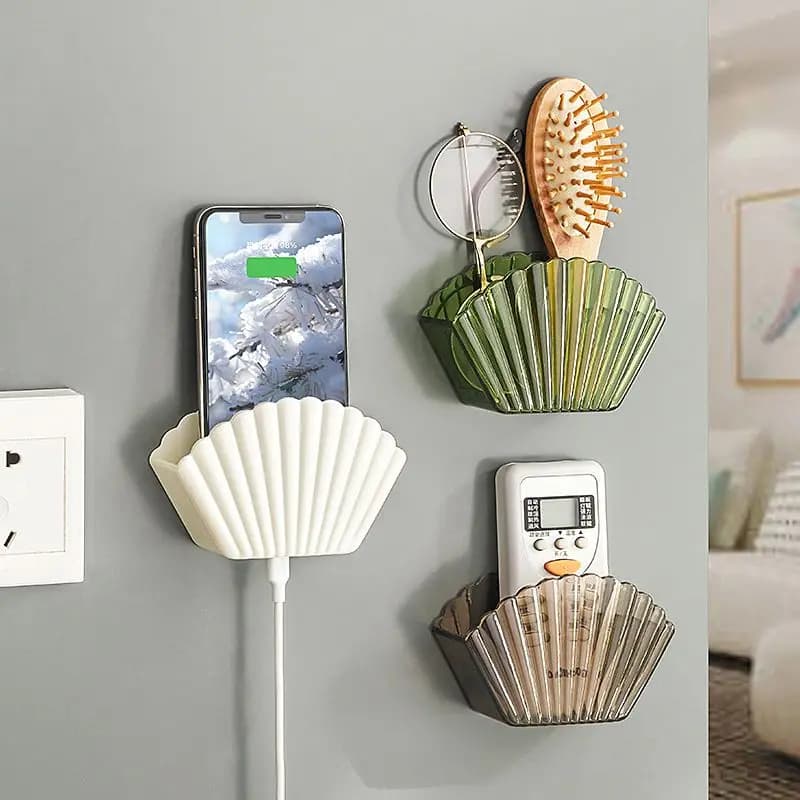 Portaoggetti da parete a forma di conchiglia, lussuoso e grazioso, per telecomandi, cosmetici, pettini e spazzolini da bagno