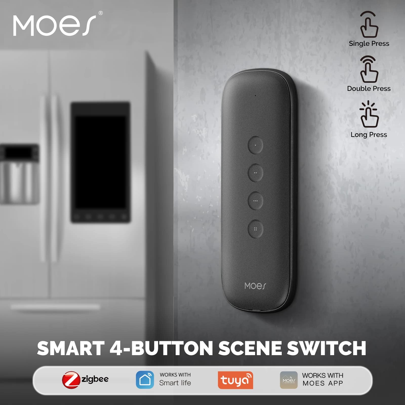 Tuya ZigBee Smart Scene Switch 4 pulsanti portatile wireless leggero design 12 scenari automazione telecomando alimentato a batteria