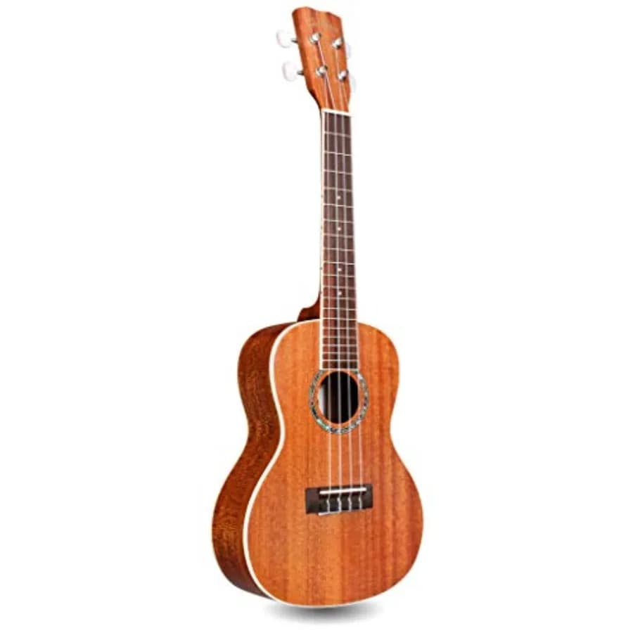 Ukulele da Concerto 15CM - Realizzato a Mano con Top, Fondo e Fasce in Mogano, Autentica Rosetta in Abalone, Finitura Satinata, Corde Italiane Premium Aquila