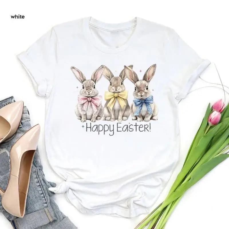 Maglietta coniglietto con fiocco coquette pasquale Happy Girls Retro Day