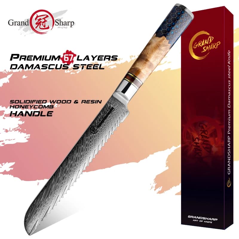 Coltello da pane Grandsharp coltelli da forno da 7.5 pollici damasco affettatrice per torta in acciaio inossidabile coltello da cucina pane Toast Cutter Tools Hot