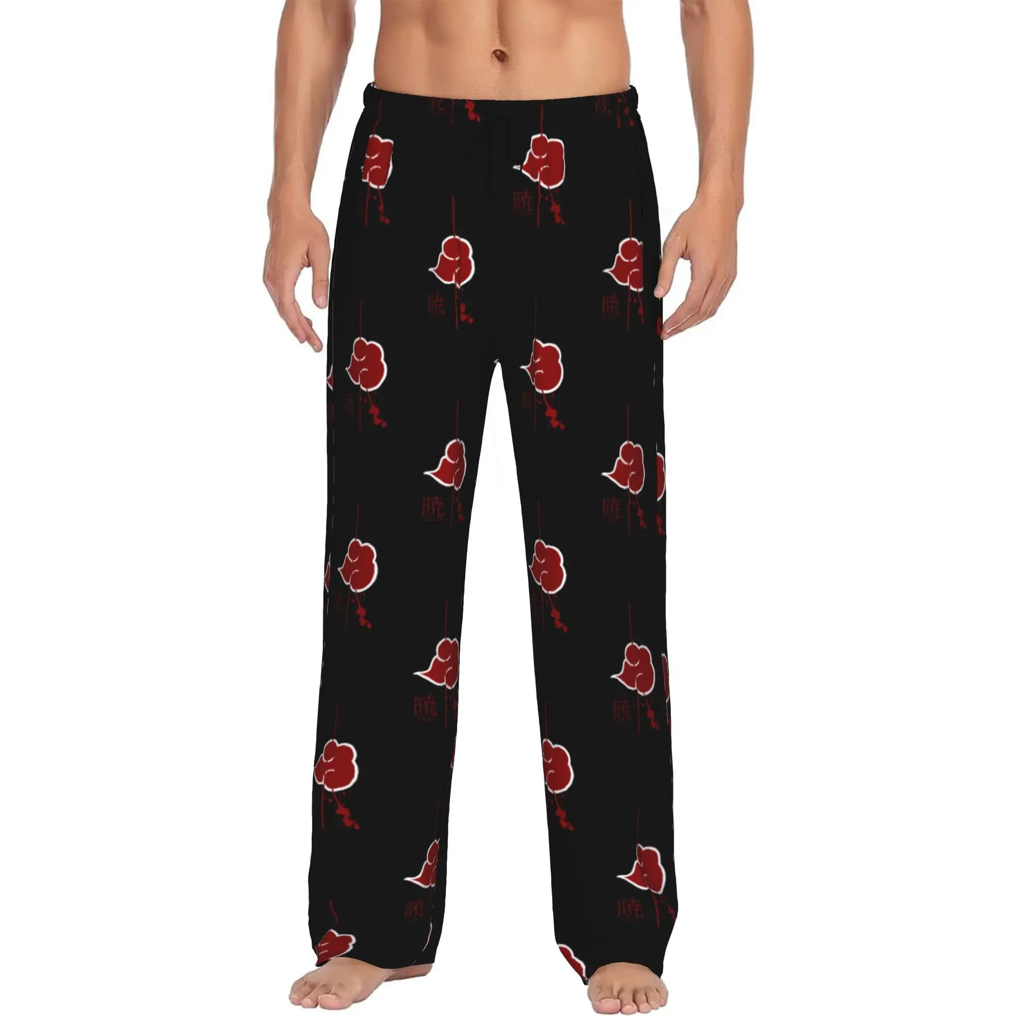 Custom Akatsukis Ninjas Narutos Anime Pajama Pants Sleepwear Men's Elastic Waistband Sleep Lounge Bottoms with Pockets