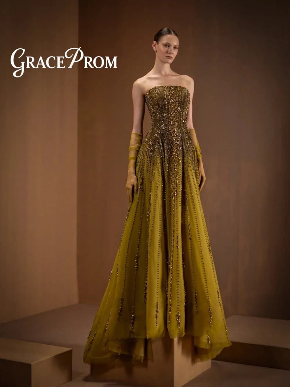 Abito da Sera Senza Maniche in Cristallo Graceprom 2026, Romantico Verde Trasparente, Elegante Vestito a Linea A Lungo fino al Pavimento per Feste