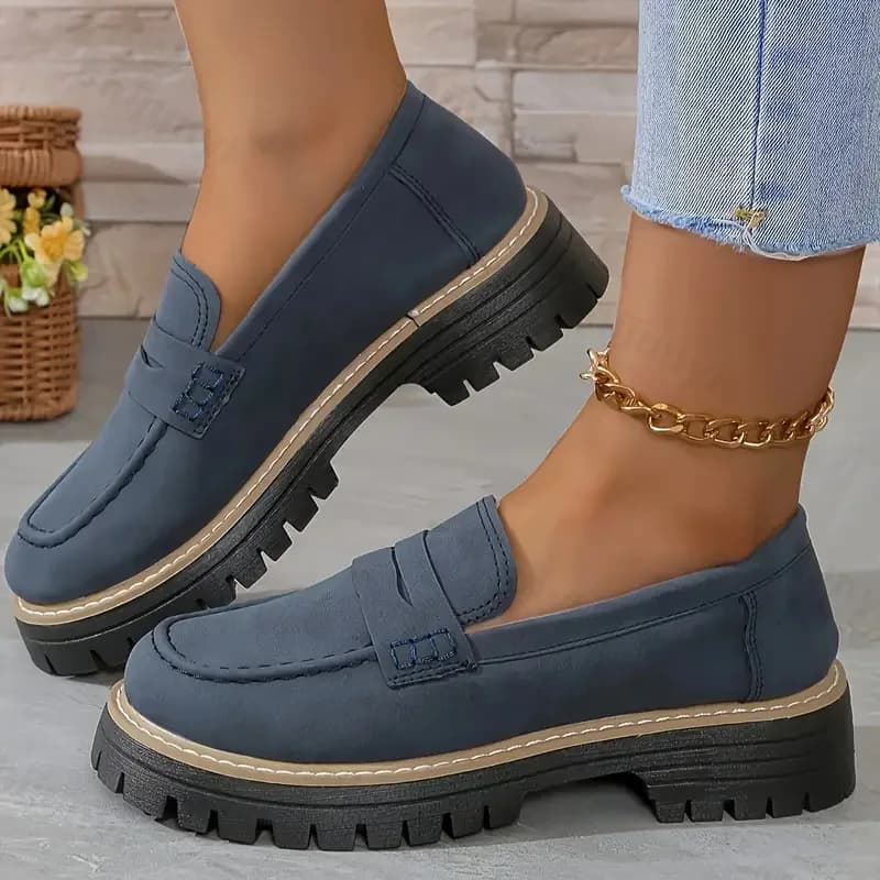 NEW Woman Loafers Retro Autumn Ladies Large Size Frosted British Thick Heel Round Toe Rubber Outsole Korean Style platform Shoes