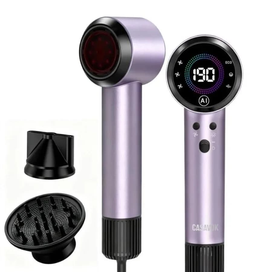 Ionic Hair Dryer with Auto-Regulation AI Sensor, 160,000 RPM, Quick Drying, Compact Design with Magnets