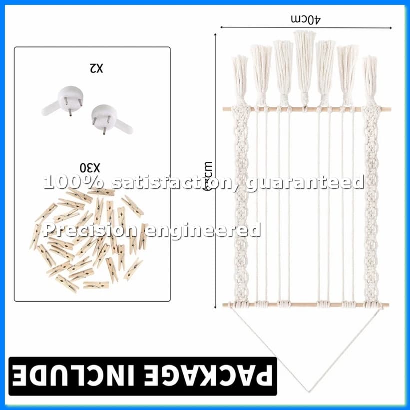 Hanging Photo Display with 30 Wood Clips Macrame Wall Hanging Picture Holder Collage Picture Frame for Boho Decor-A73M