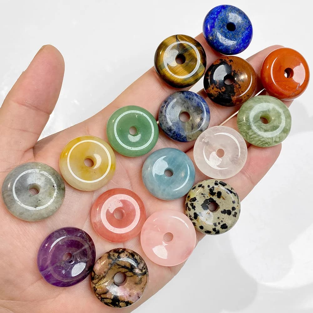 1pc 25MM Circle Donut for Necklace Pendant Natural Stone Healing Crystals Quartz Agate Chakra Lucky Coin for Bead Women Men