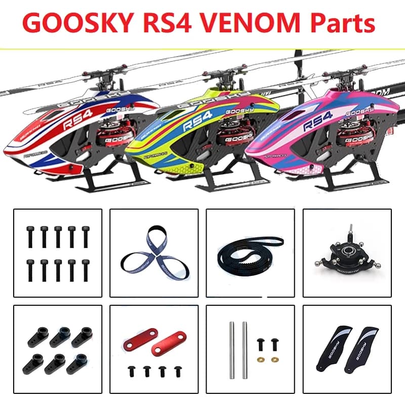 Ricambi per Elicottero RC GOOSKY RS4 VENOM: Pala Principale, Pannello Laterale, Asta di Coda, Coda Verticale ecc.