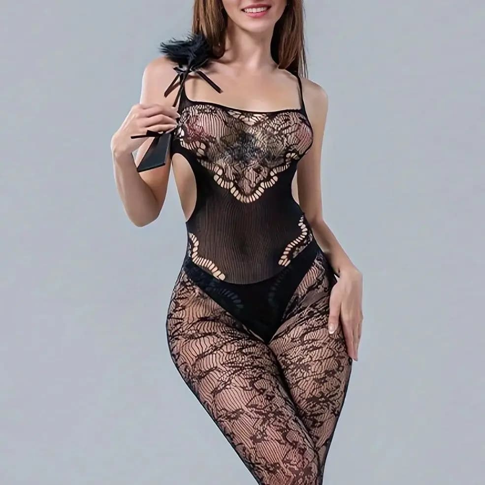 Lingerie sexy donna nera biancheria intima sexy bodystockings camicia da notte a rete cava indumenti da notte Costumi aderenti elastici