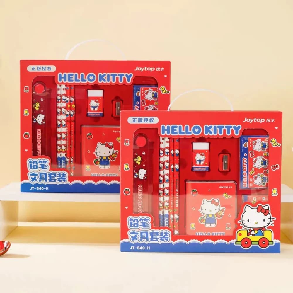 Genuine Hello Kitty Stationery Kit Cartoon Kuromi Melody Pencil Notebook Eraser Sharpener Set Students Classroom Study Supplies