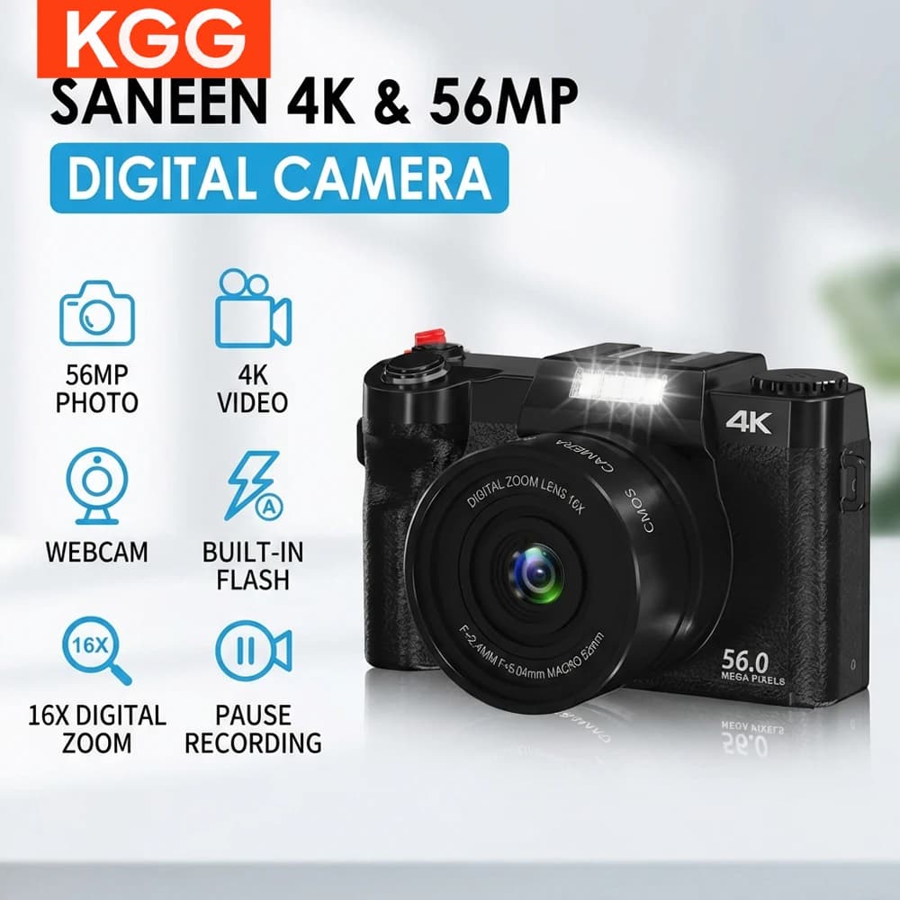 4K 48MP camera for YouTube with 3" reboundable screen, Grandangle and Macro lens, 1500mAh battery, HDMI webcam, Perfect kit for V Beginners and Travel