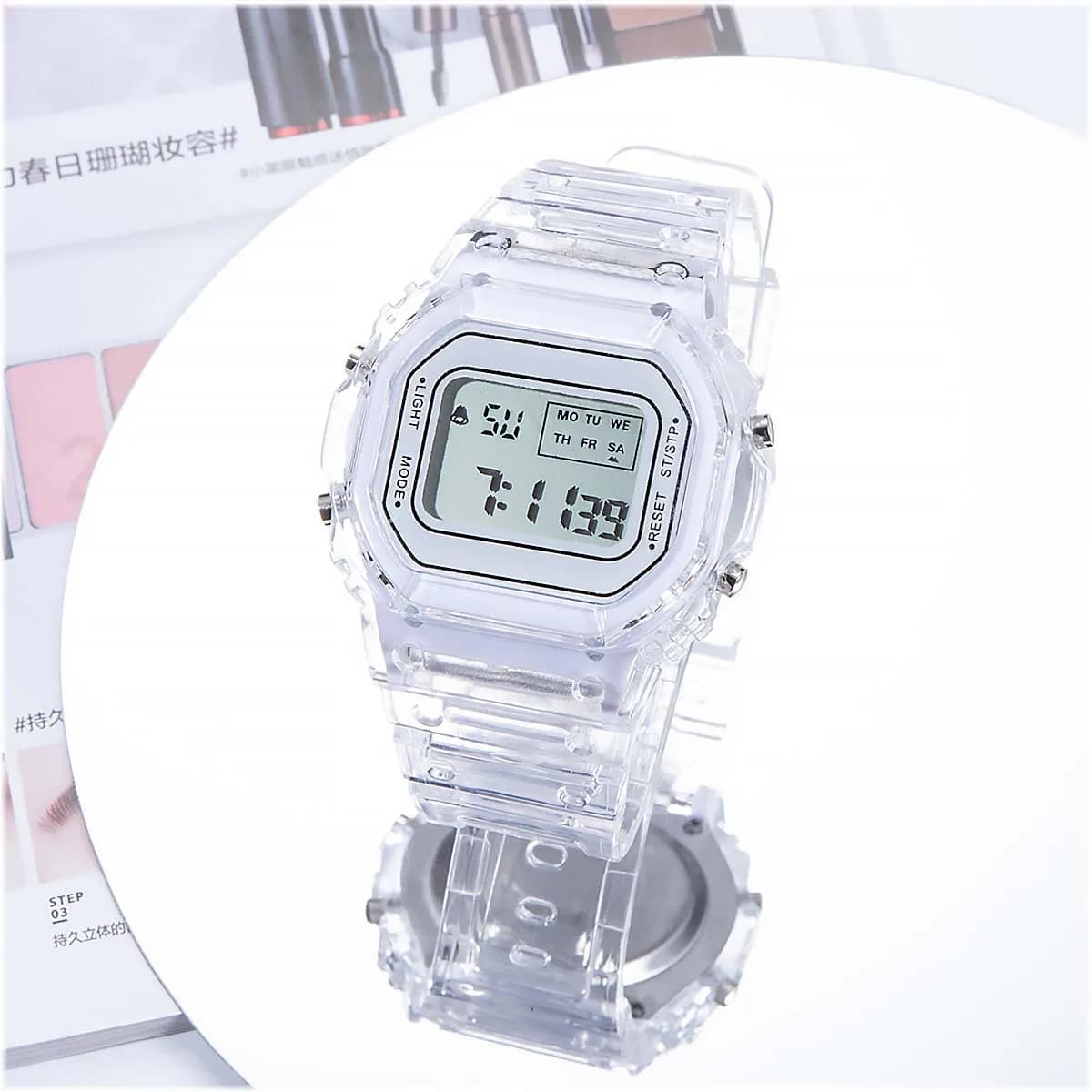 Sport Watch Electronic Waterproof Green Matcha for Men and Women, Square, with LED White for Students