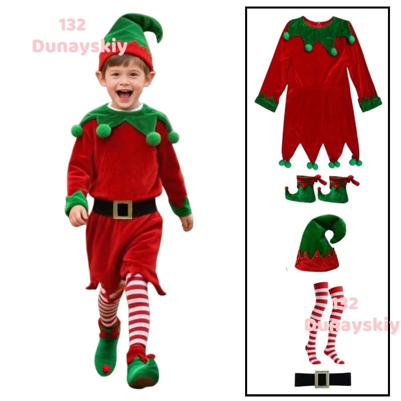 Costume da elfo natalizio per bambini, simpatico gioco di ruolo da fata, vestito da vestire per ragazzi e ragazze, vestiti festivi per studio fotografico per feste di Halloween