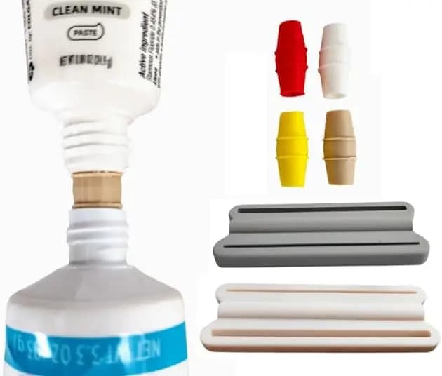 Set di Adattatori e Spremi Dentifricio da Viaggio, 6 Pezzi/Confezione, Compatibile con Dentifrici Colgate, Crest e Sensodyne