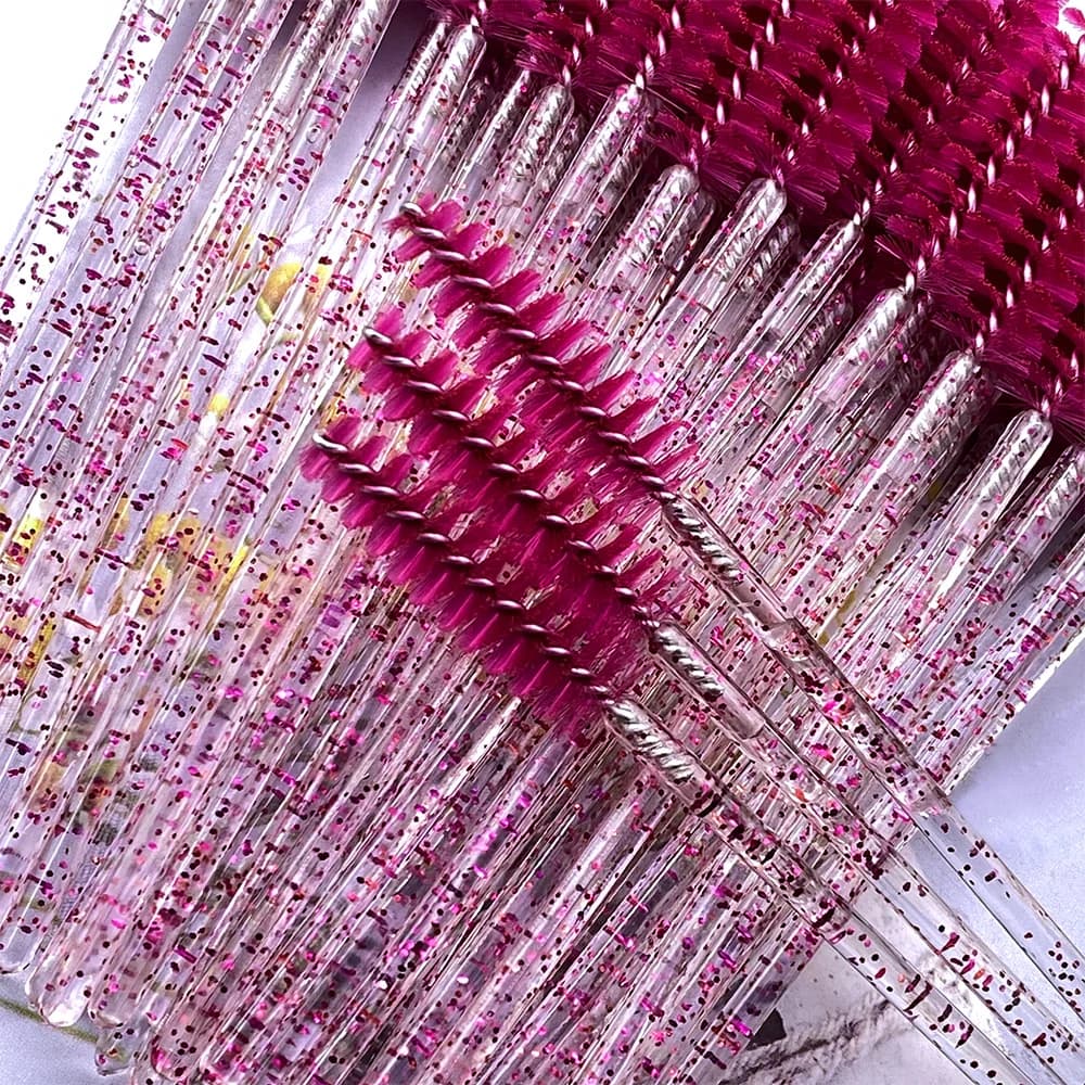 50 pcs Eyebrow Grinder Spooler Brush for Eyebrow Brush Diamond Crystal Handle Tools for Makeup Eyebrow Extension Supplies