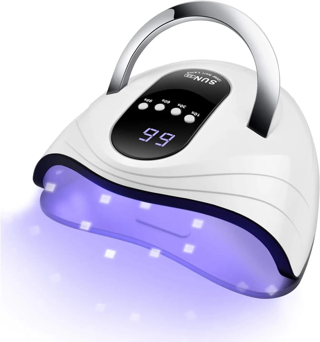 Lampada UV LED per Unghie 120W con Sensore Automatico, 4 Timer, Manico Portatile per Rapida Asciugatura del Gel