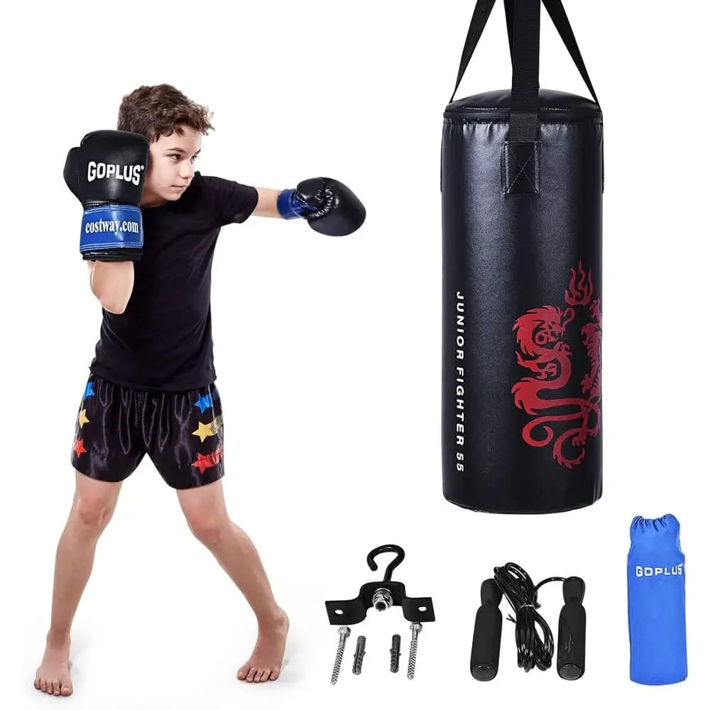 Set Sacco da Boxe Regolabile con Guanti, Sacco da Kickboxing, Zaino, Corda per Saltare, Gancio e Sacco Pesante per MMA, Muay Thai, Kung Fu