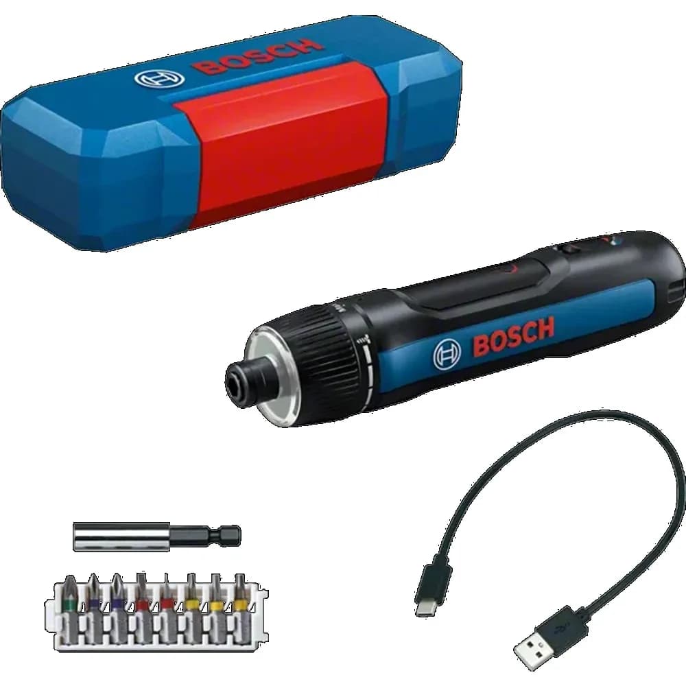 Bosch GO 3 Screwdriver Powered By Batteries (set of 8 Screw Tips, Screw End Holder, USB-C Cable, Mini Case)