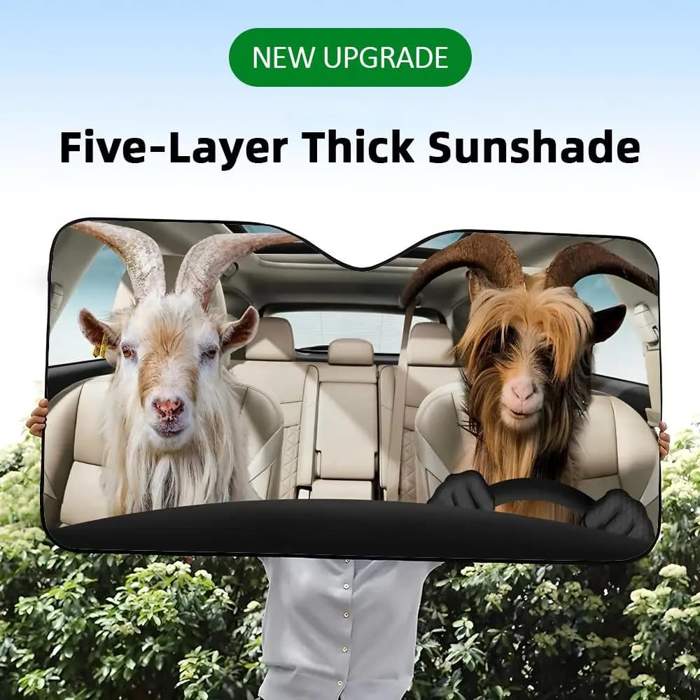 Parasole per auto The Boer Goat Family a cinque strati in lamina di alluminio, protezione UV e scudo termico per il parabrezza anteriore