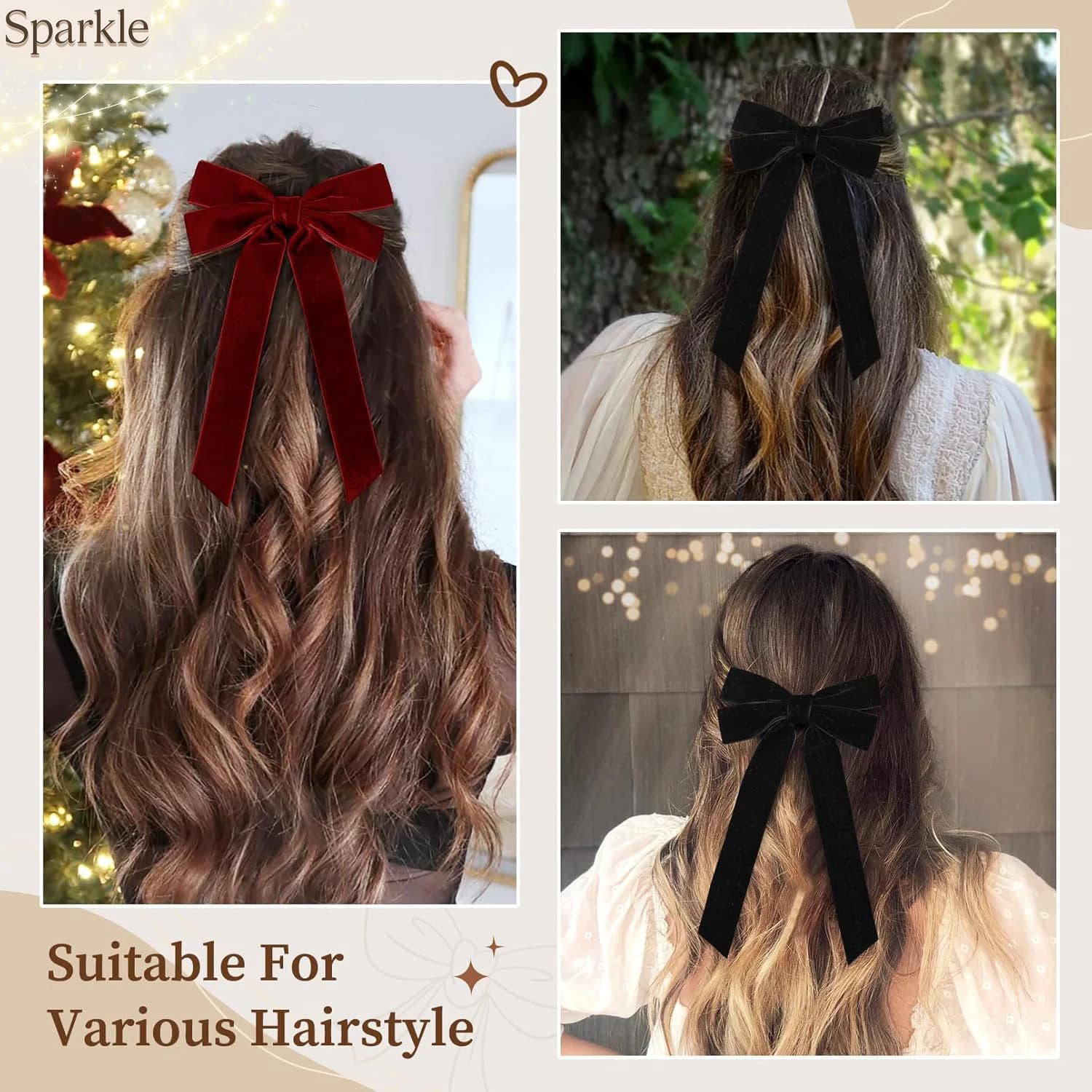2 Pezzi 2026 Eleganti Fermagli per Capelli Coreani con Fiocco Lungo in Velluto, Accessori per Capelli alla Moda per Donne e Ragazze