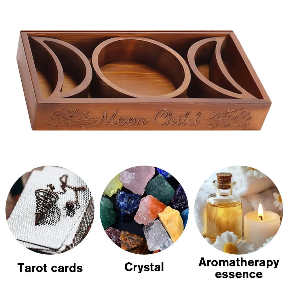 Porta carte tarocchi in legno Porta carte per divinazione Decorazione per meditazione Vassoio portaoggetti in cristallo Accessori per giochi da tavolo