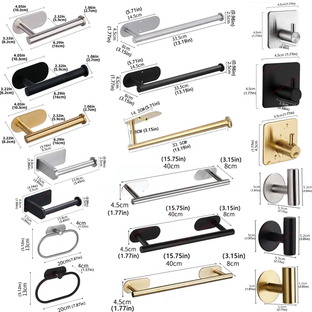 Adesivo Accessori per il bagno Portasciugamani Portadispenser per carta igienica Ganci appendiabiti da parete Portasciugamani Anello Portarotolo Set Portatovaglioli da cucina in acciaio inossidabile