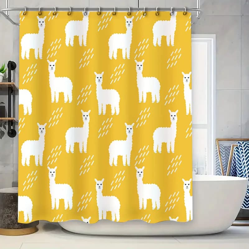 Tenda da doccia lama impermeabile gialla decorazione da bagno decorazione per la casa modello set di tappeti da bagno con stampa gocce di pioggia