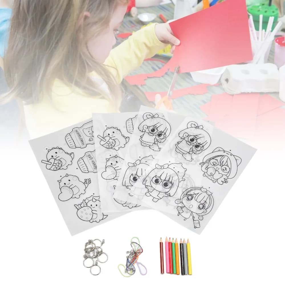 32PCS Translucent Heat Shrink Film Sheets Animal BOPS DIY Shrink Plastic Sheet Set 8 Color Pencils Shrink Art Paper
