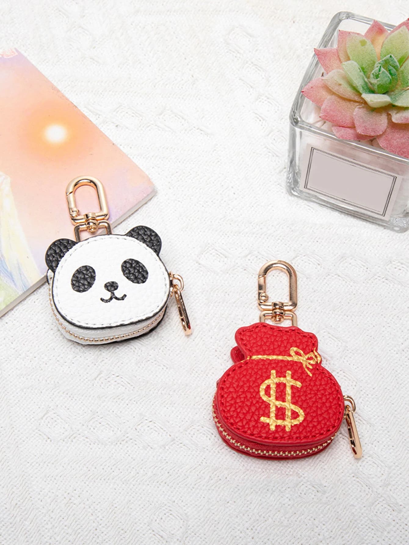 Portachiavi con Panda Cartoon e Borsa della Fortuna, Mini Portafoglio Portatile per Monete
