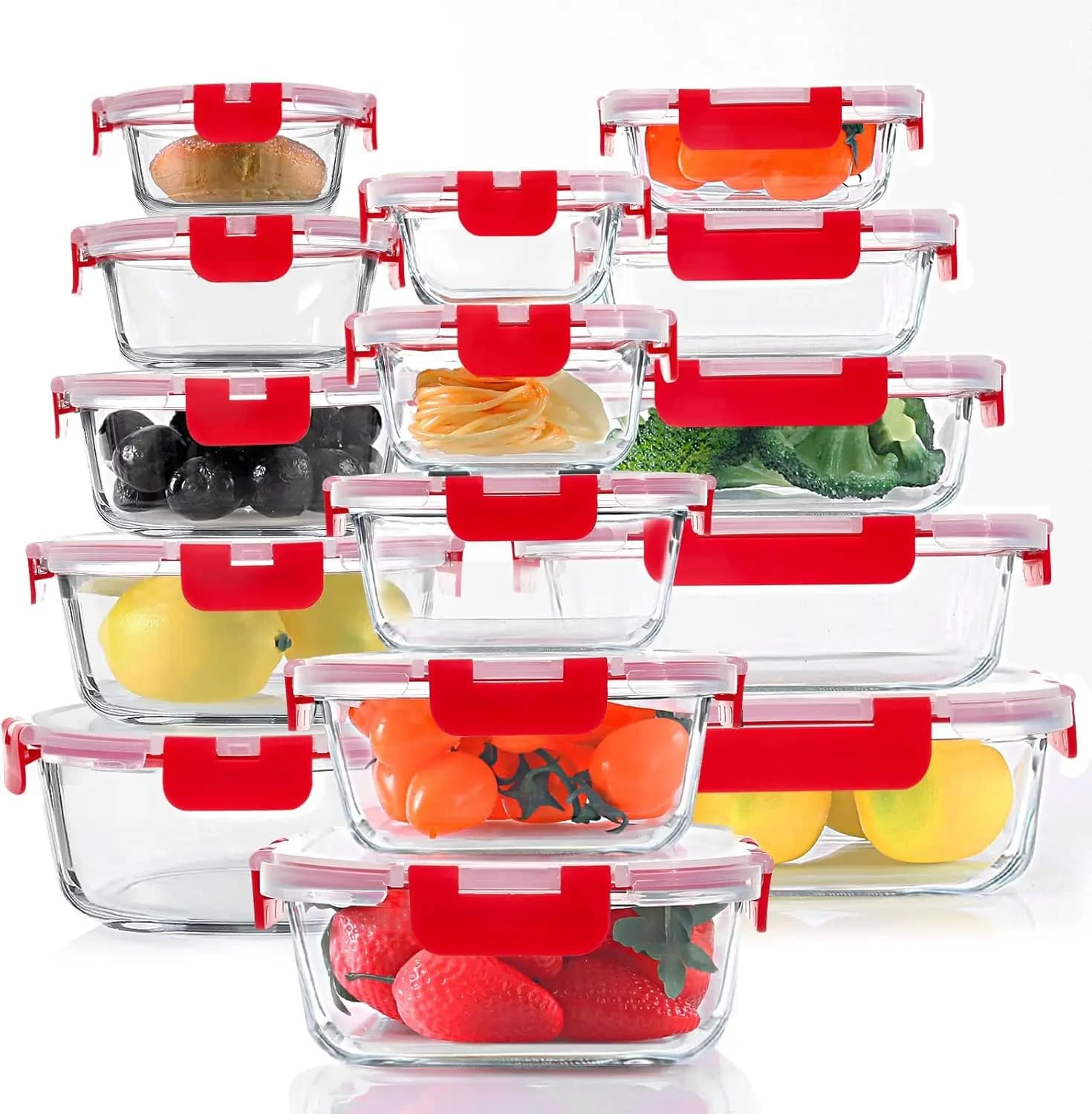 Set di contenitori per alimenti in vetro da 30 pezzi con coperchi ermetici, aptos per microonde e lavastoviglie per la preparazione dei pasti