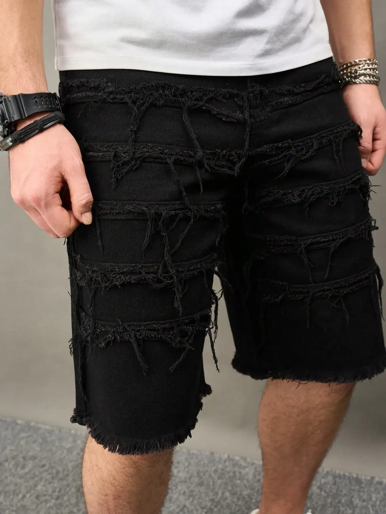 Men's Summer Denim Shorts. Black Straight-Leg Shorts. Trendy Street Style. Daily Casual Wear.