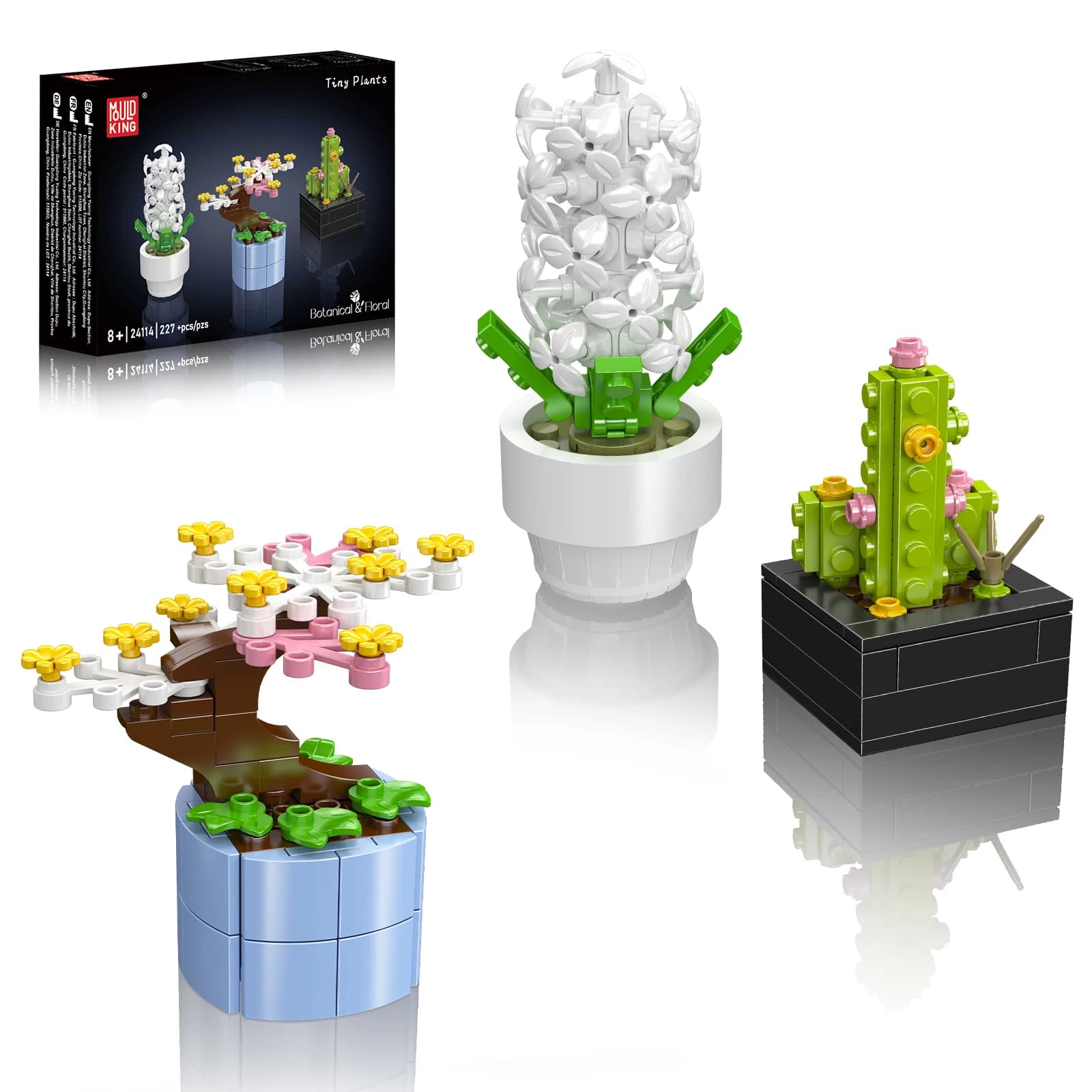 MOULD KING 227pcs Mini Potted Plant Building Blocks Set, DIY Desktop Decoration Model with Small Bricks