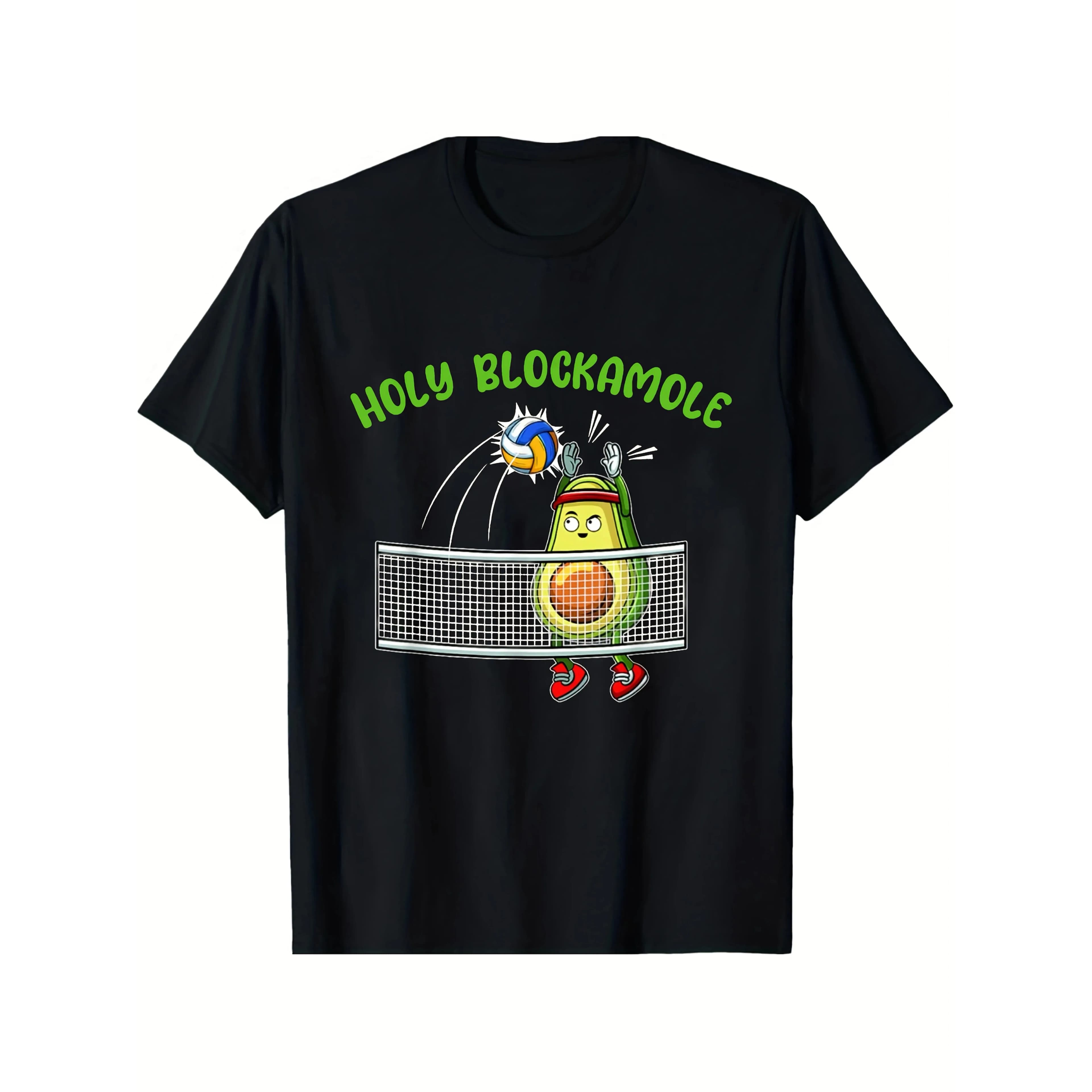 Maglietta con grafica Avocado Volleyball, divertente maglietta in cotone con collo rotondo da uomo Blockamole