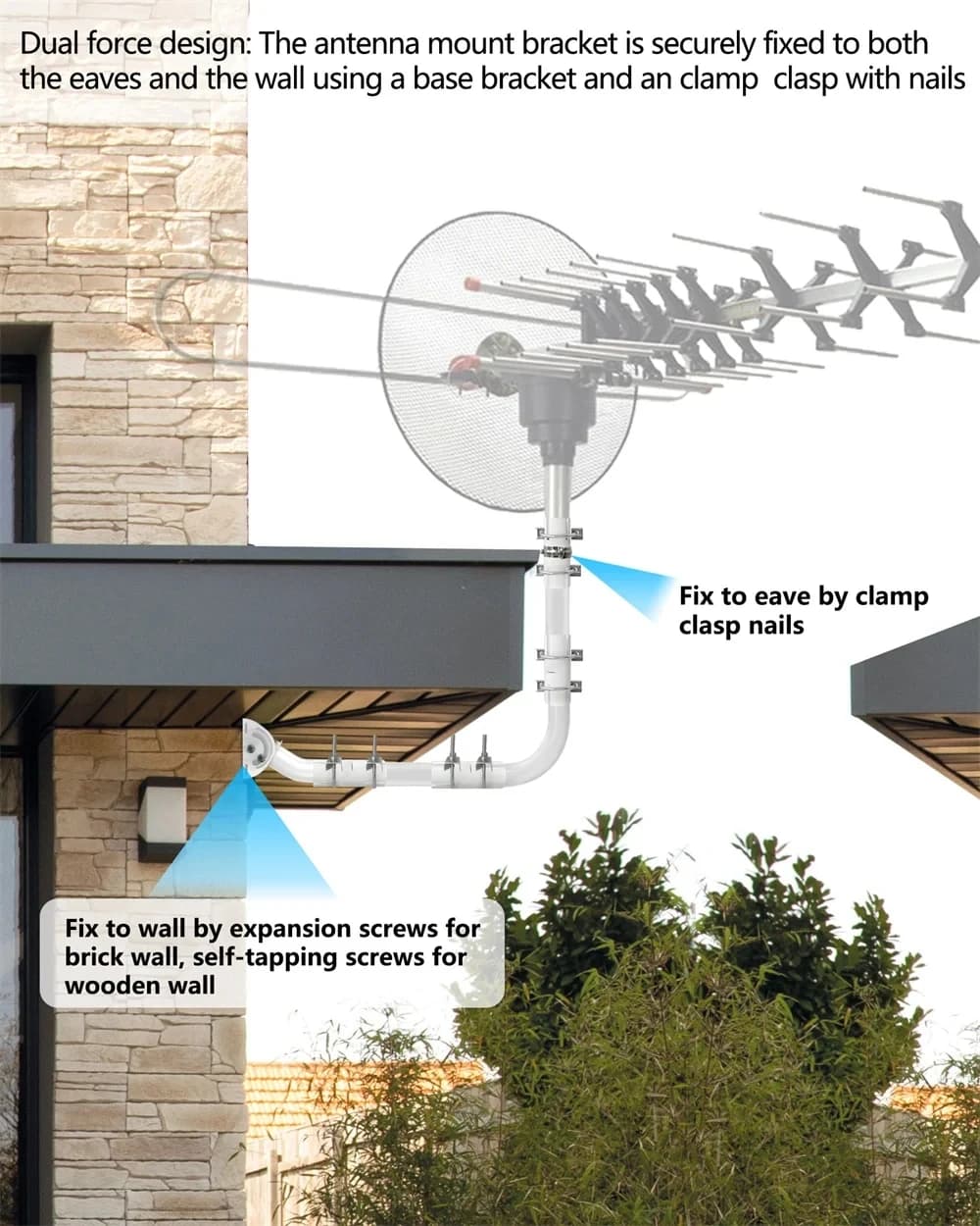 Staffa per antenna adatta per Starlink + antenna TV + prolunga WiFi, con collegamento per tubo di prolunga a gomito da 90 gradi, installazione a parete