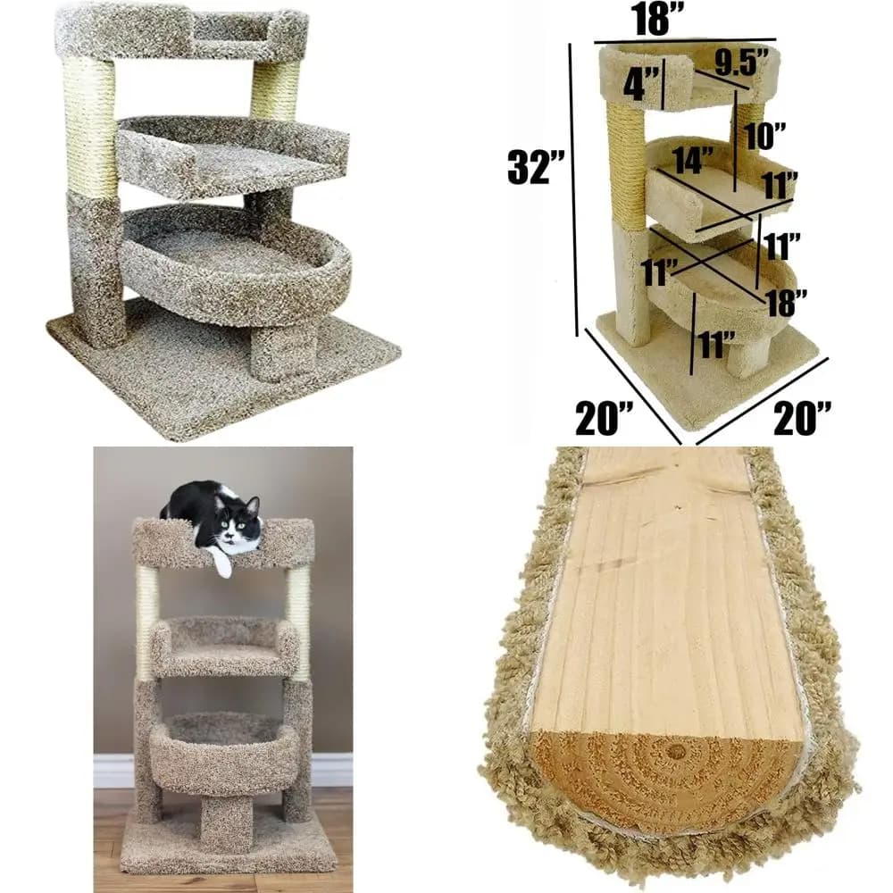 Grande Albero per Gatti a Tre Livelli in Legno Massello, Colore Marrone