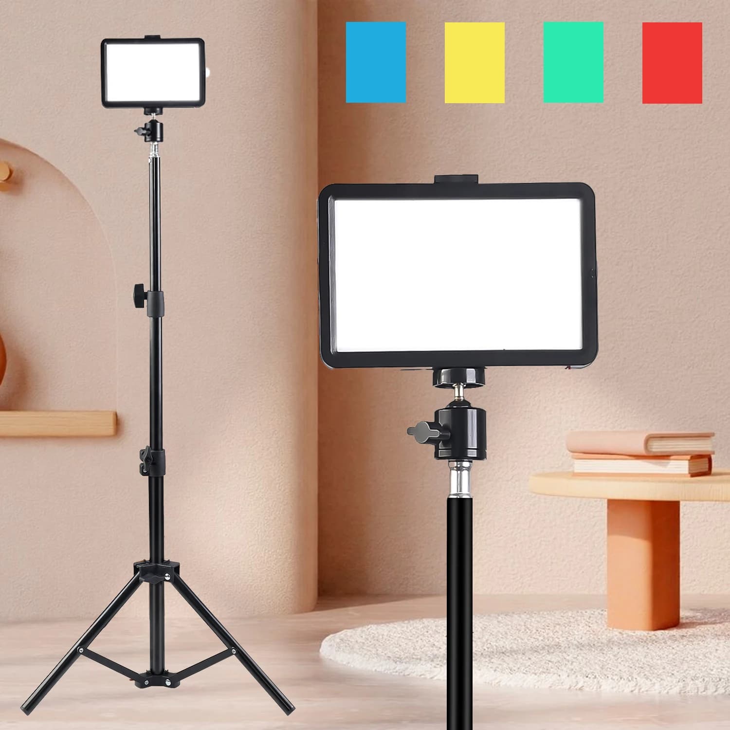 8" Square LED Fill Light with 43" Adjustable Stand & Gimbal – Portable Lighting for Makeup, Streaming, Photography – Includes Tripod for Videos, Selfies & Zoom Calls