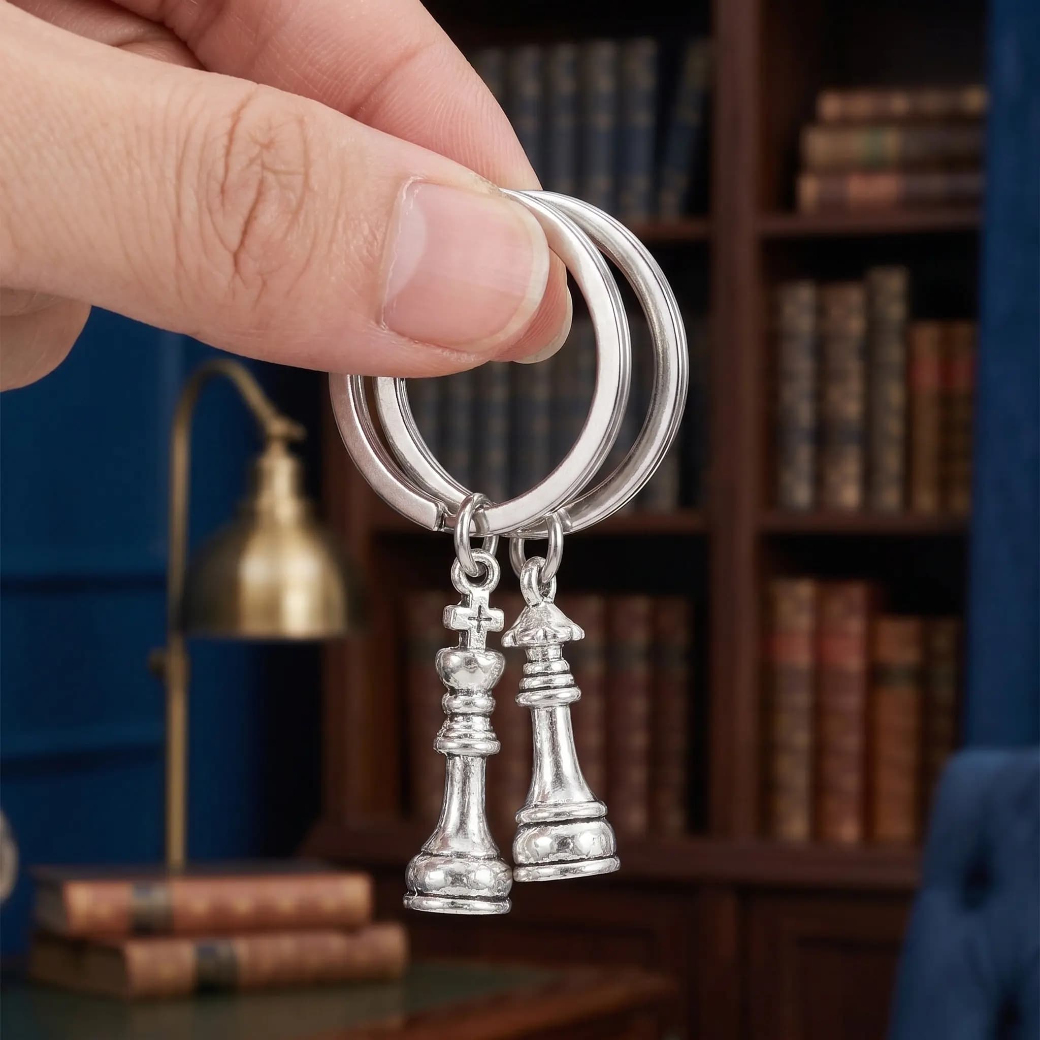 1Pair Chess Keychain Set Exquisite Metal Queen Realistic Carved Keyring for Men Women Chess Players Souvenir Unique